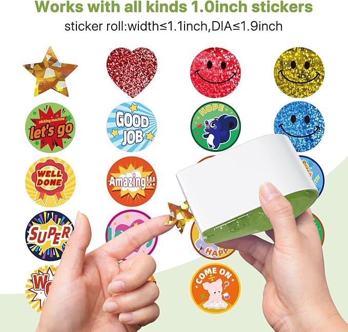 Manual Sticker Dispenser for Rolls of Stickers with 1520Pcs 1Inch Gold Star,Red Heart,Smiley Face Stickers for Kids Reward,Behavior Chart,School Classroom Student Teacher Supplies Gifts(Green)