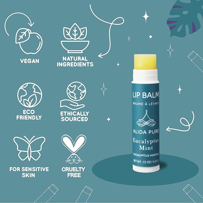 ALIDA PURE Duet Lip Balm Collection, Vegan Set, Beeswax Free, with Organic Jojoba, and Avocado Oil, Vitamin E, Natural Moisturizer for Dry, Chapped Lips, 5 Tube Set