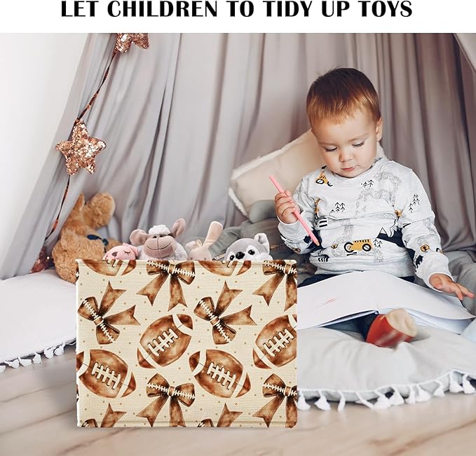 Coquette Football Rectangular Storage Basket Organizer Bin Shelf Baskets,Football Toy Box Organizers Storage Baskets,Cute Kids Toy Storage Bin Organizer Shelf Book Sports Football Room Decor