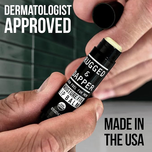 RUGGED & DAPPER Lip Balm for Men - Certified Organic + Natural Ingredients - 4 Pack - Hydrating Mens Chapstick - USA Made