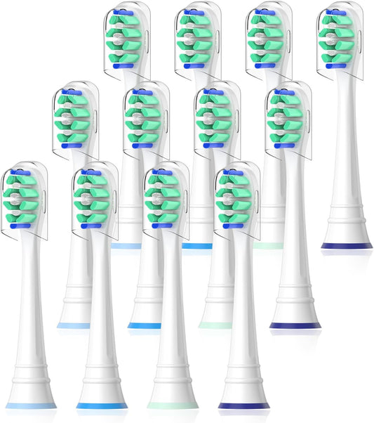Replacement Heads Compatible with Sonicare Toothbrush, Replacement Brush Head for Philips Sonicare Electric Toothbrush 4100 5100 6100 9900 C2 W3 and More Click-on Handles 12 White