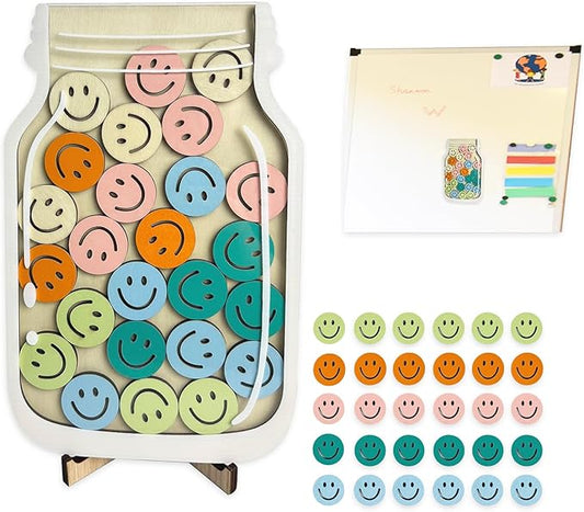 Magnetic Reward Jar, Classroom Reward Jar for Kids, Personalized Stars Reward Jar for Students Kids Behavior, Smiley Reward Jar