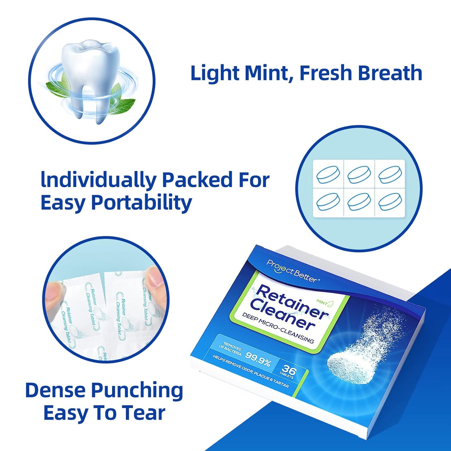 Retainer Cleaner Tablets & Denture Cleaning Tablets for Dental Appliances and Night & Mouth Guard.(36 Counts