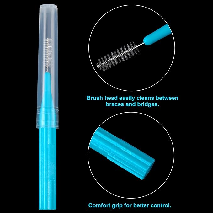 Patelai 100 Pieces Braces Brush for Cleaner Interdental Brush Toothpick Dental Flossing Head Oral Hygiene Flosser Tooth Cleaning Tool(Light Blue,Pink,Yellow,Orange)