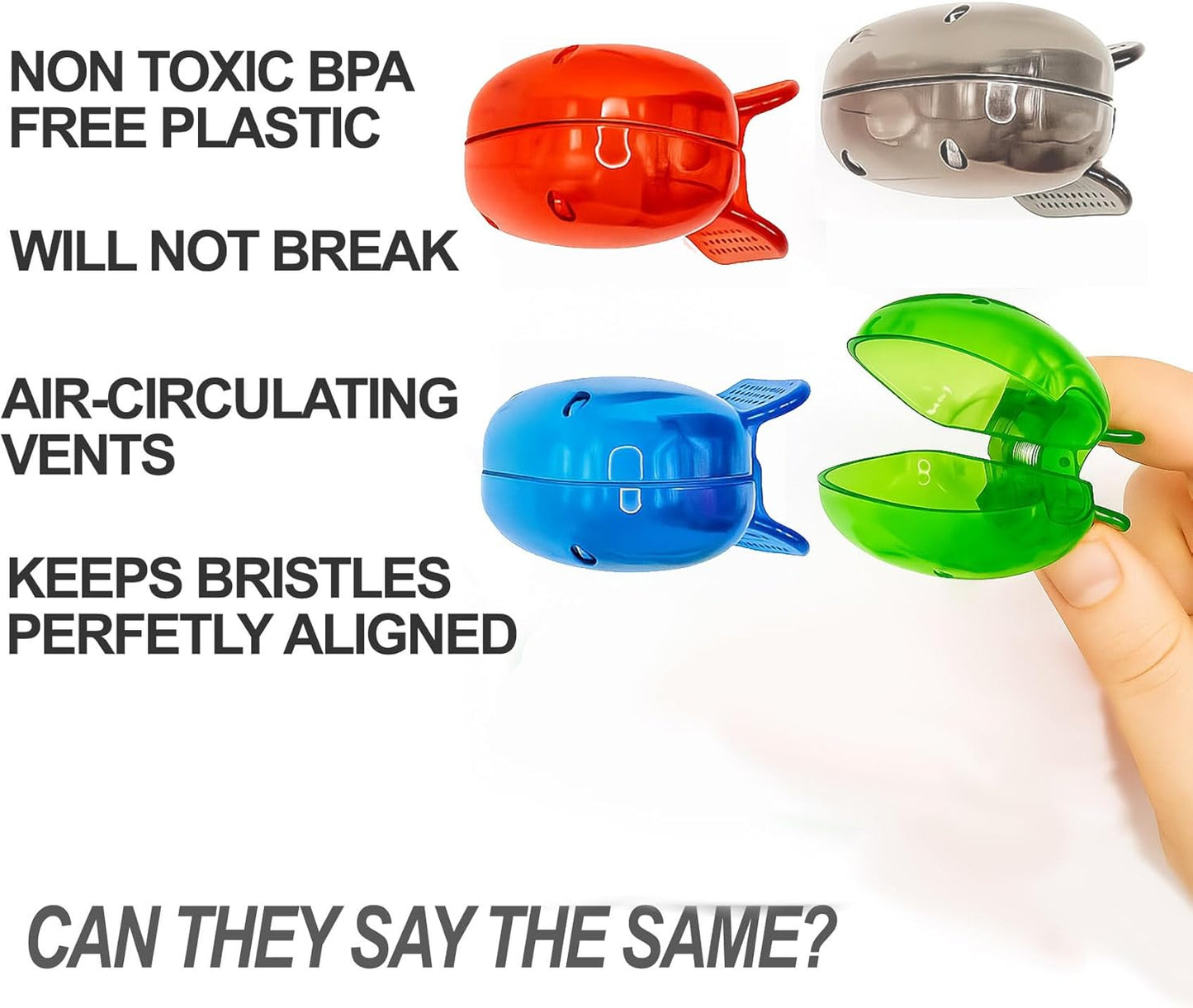 Toothbrush and Covers Kit – Portable Toothbrush Protector Caps, Plastic Travel Case & Brush Pods for Manual & Electric, Travel, Camping (Covers 4 Pack with 4 toothbrushes)