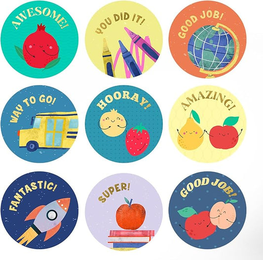 Mobiusea Creation Classroom Stickers | Gold Foil Good Job Stickers |1 Inch | 1000pcs Academic and Fruit Reward Stickers, Motivational Stickers for Kids, Teacher, Elementary, School, Preschool