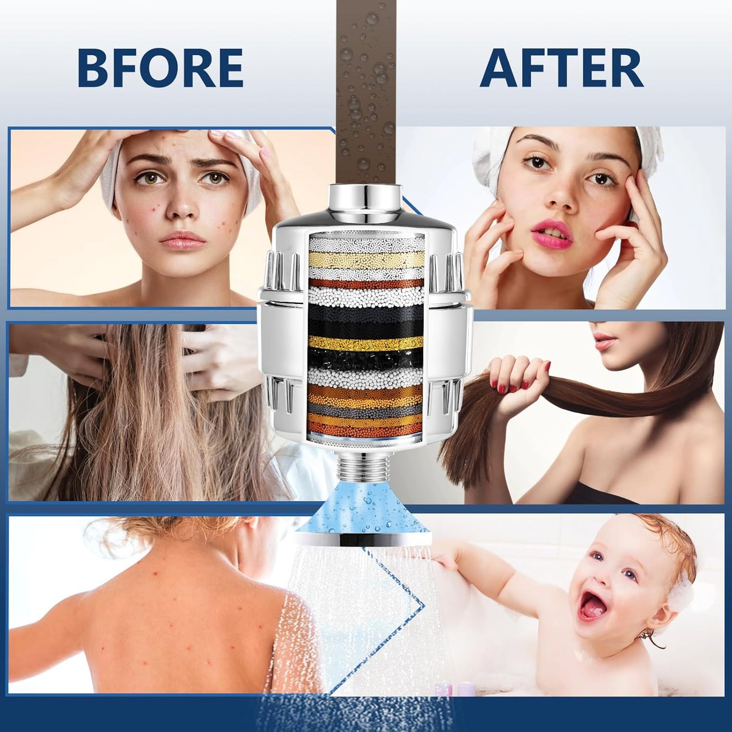 20 Stage Shower Filter Replacement Cartridge - Shower Head Filter Cartridge for Hard Water, Chlorine, Heavy Metals, High Output Shower Water Softener (2)