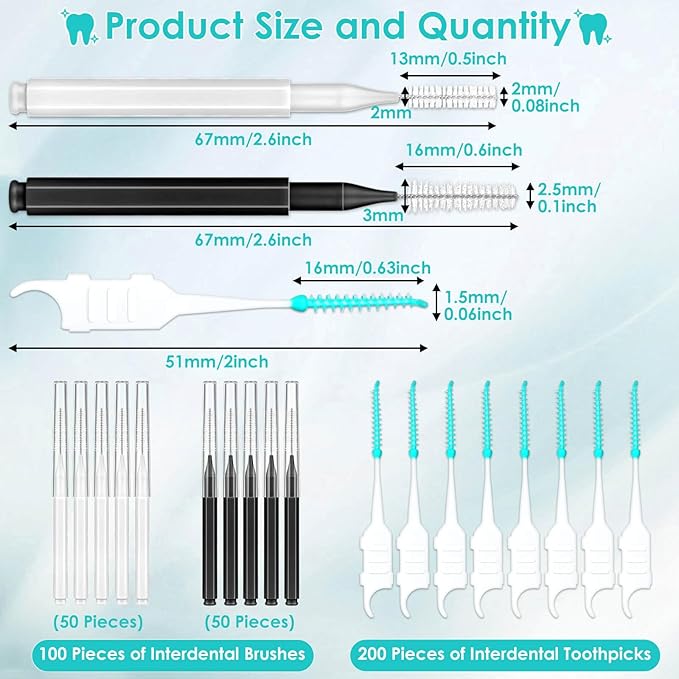 Lezmarket 300PCS Interdental Brushes for Braces, Soft and Bendable Dental Brush for Orthodontic Braces, Braces Cleaner Brush Tooth Pick Teeth Flossers Brushes for Teeth (White and Black)