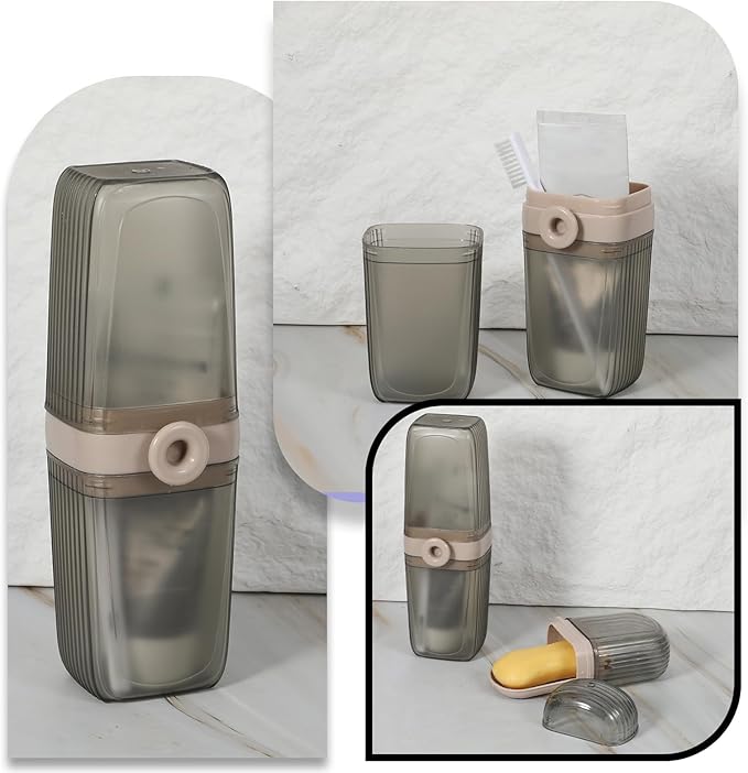 2Pcs Travel Toothbrush Case and Travel Soap Holder Dish Tray, Portable Toothbrush Holders with Cover Leakproof Bar Soap Container Dish Tray for Traveling, Bathroom, Camping, Business Trip Grey