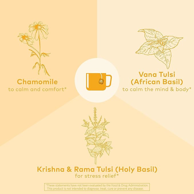 ORGANIC INDIA Tulsi Honey Chamomile Tea Bags - Herbal Tea for Stress Relieving & Calming, USDA Certified Organic, Caffeine Free - 18 Tea Bags, 3 Pack