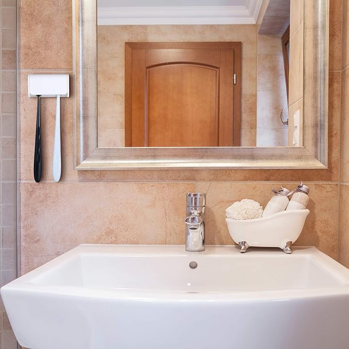 Patelai 2 Pcs Toothbrush Holder Wall Mounted with Cover,2 Slots Self Adhesive Electric Toothbrushes Storage Organizer for Dorm Bathrooms Cabinet and Shower