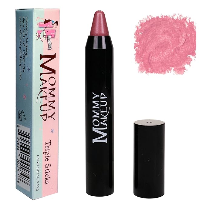 Mommy Makeup Triple Sticks Lipstick, Cream Blush & Teatment All-In-One with Shea & Cocoa Butter - Soft & Creamy Moisturizing Lip Crayon For Lips & Cheeks (Pink Daisy)