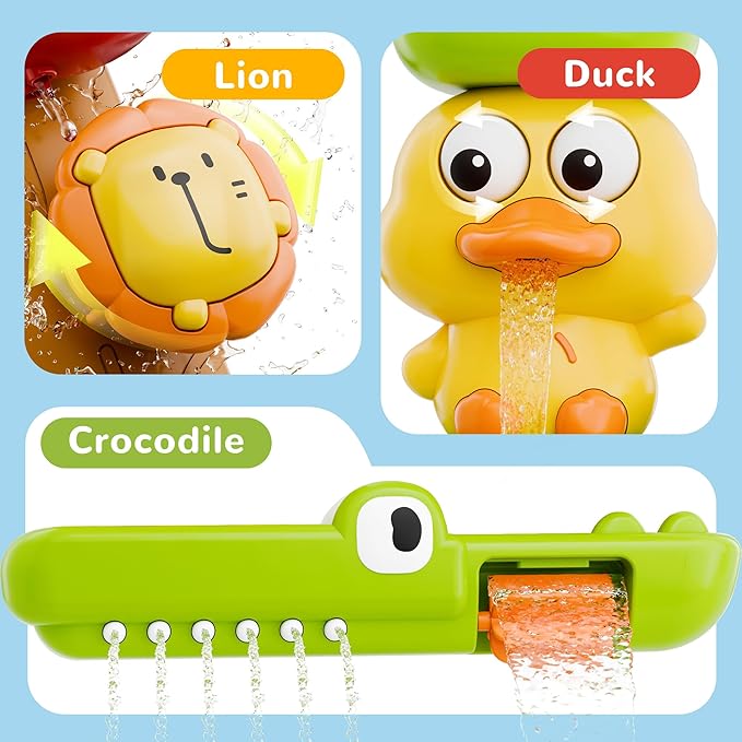 iPlay, iLearn Bath Toy for Toddlers 1-3, Baby Waterfall Duck Bathtub Toy W/ Suction Cup, Kid Bath Tub Shower Playset, Infant Bathtime Fun Birthday Stocking Gift 18 24 Month, 2-4, 3-5 Year Old Girl Boy