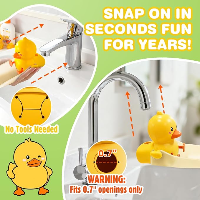 Skyroku Duck-Tastic Faucet Extender for Toddlers – Kicking Legs Fun! Splash-Proof & Easy Install Sink Extender for Kids Brown