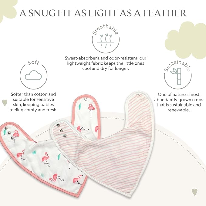Bamboo Little Baby Bibs (Pack of 2) - Bibs with Adjustable Snaps- Absorbent Terry Backing