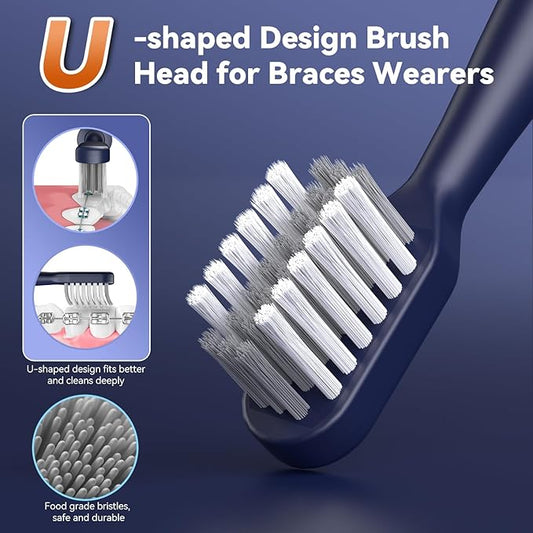 JTF Orthodontic Electric Toothbrush for Braces: 6 U-Shaped Soft Brush Heads, 5 Brushing Mode, 2Min Timer, IPX7 Waterproof, Deep Oral Clean, Rechargeable Sonic Toothbrushes for Tooth with Dental Device