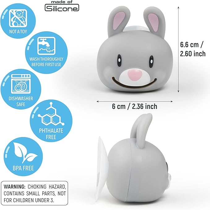 Hoobbe Animal Toothbrush Holder, Kids Suction Toothbrush Holder with Mirror/Glass/Wall Mounted Suction Cup, Bathroom Organizer, Accessories and Decor (Rabbit), for Kids