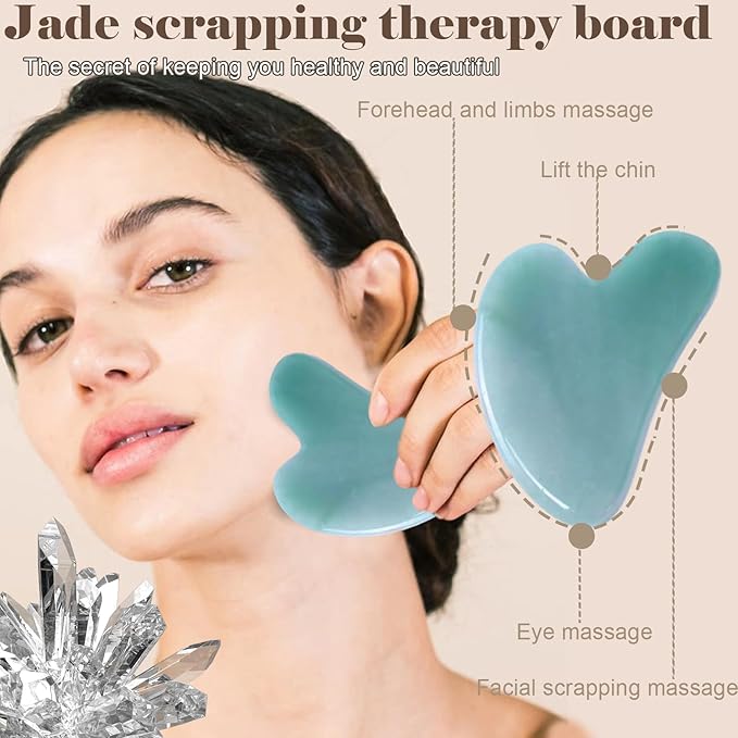 Jade roller and gua sha, facial roller, women's skincare tool, self-care gift, face, eye, neck massager, relieves fine lines and wrinkles, aventurine, opal, rose quartz