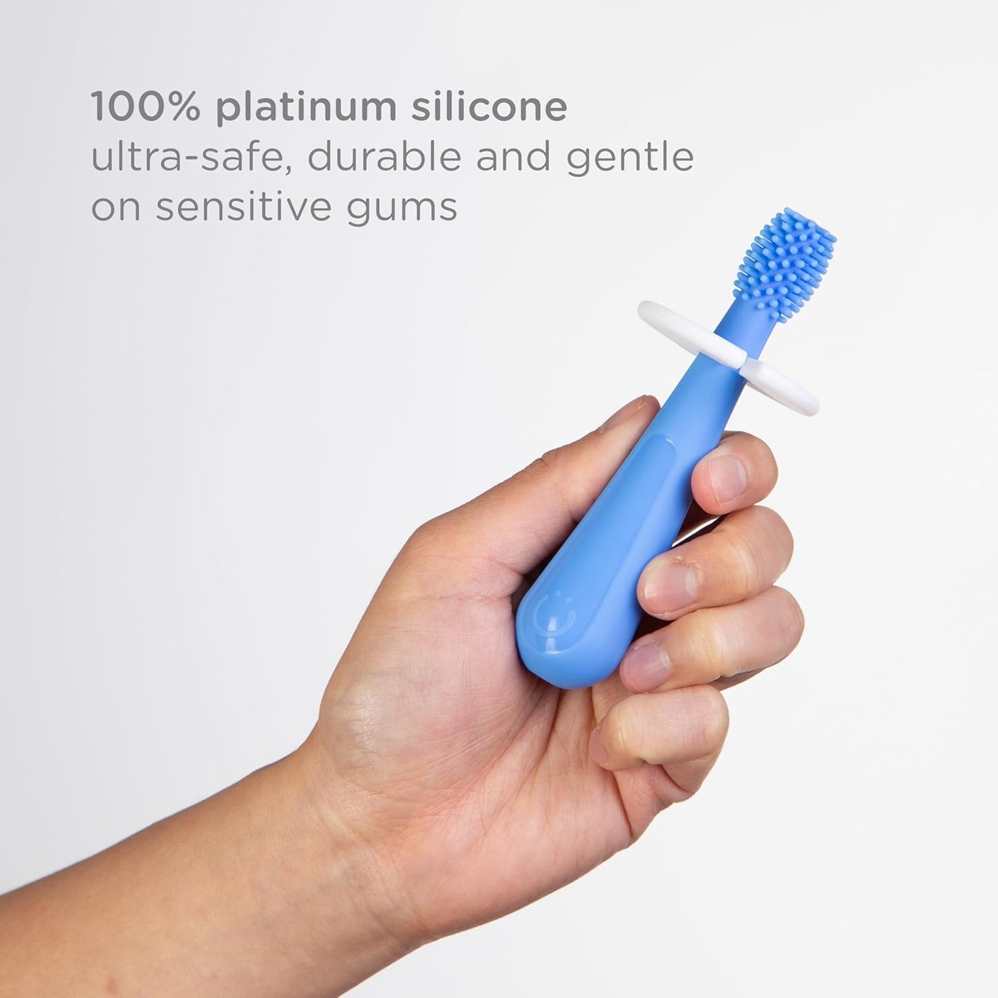 Ubbi 360° Baby Training Toothbrush with Safety Shield and Cover, Food-Grade Platinum Silicone, Gentle Cleaning for Infants, Polaris Blue