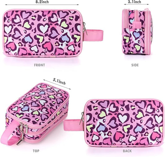 Cheetah Kids Toiletry Bag for Girls, Travel Toiletry Bag for Little Young Girls Cosmetic Bag Makeup Bag Waterproof Hanging Wash Bag Toddler Toiletries, Pink Leopard