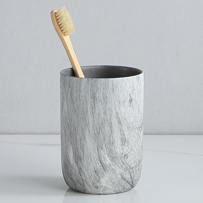 Marble Grey Toothbrush Holders - 2 Ceramic Toothbrush Holders for Bathrooms Toothbrush Toothpaste Holders Set, Grey Bathroom Tumbler Cups Reusable Toothbrush Mouthwash Cup, Bathroom Counter Organizer.