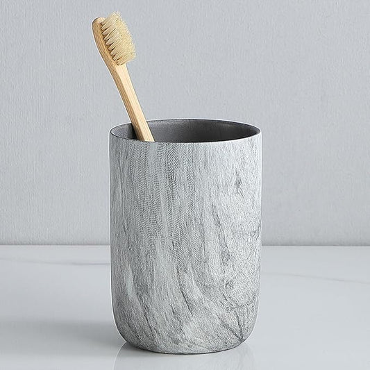 Marble Grey Toothbrush Holders - 2 Ceramic Toothbrush Holders for Bathrooms Toothbrush Toothpaste Holders Set, Grey Bathroom Tumbler Cups Reusable Toothbrush Mouthwash Cup, Bathroom Counter Organizer.