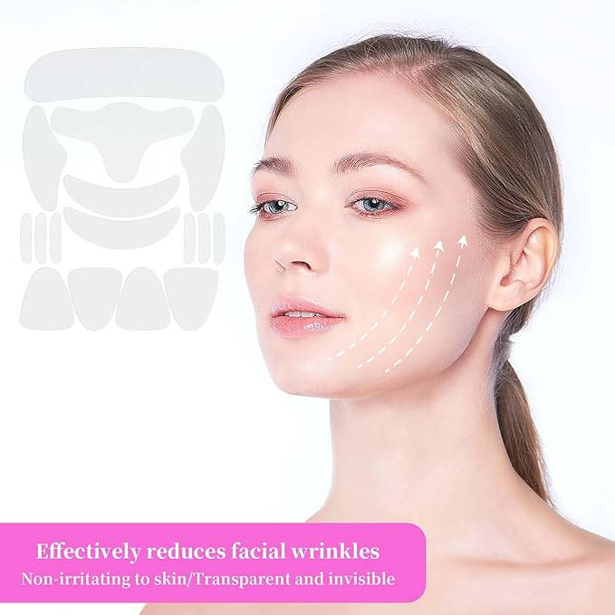 18pcs Facial Wrinkle Patches, Transparent Women Anti Wrinkle Facial Patches Suitable for Forehead Lines Frown Areas Smile Creases and Chin