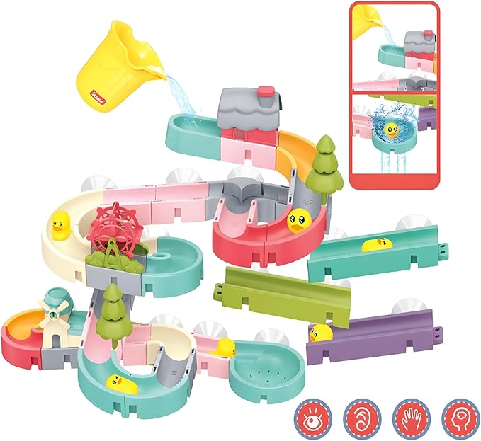 62 PCS Toddler Bath Toys for Kids Ages 3-5,Large Fun DIY Suction Cup Bathtub Mold Free Shower Toy Set,Duck Slide Building Game Toys for Ages 1 2 3 4 5 6 7 8 Year Old,Birthday Gift for Baby Boys Girls