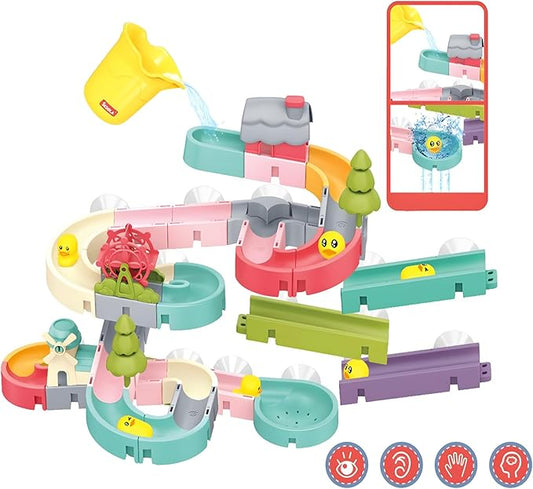 62 PCS Toddler Bath Toys for Kids Ages 3-5,Large Fun DIY Suction Cup Bathtub Mold Free Shower Toy Set,Duck Slide Building Game Toys for Ages 1 2 3 4 5 6 7 8 Year Old,Birthday Gift for Baby Boys Girls
