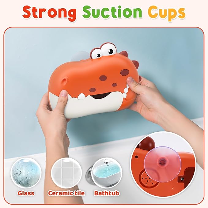Baby Bath Toys, Rechargeable Dinosaur Bath Bubble Machine with Music, Bathtime Bathtub Toys for Toddlers Christmas Birthday Gifts, Bubble Maker Toys for Kids Ages 1-3 4-8 Baby Gifts (Red)