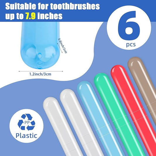 6 Pack Travel Toothbrush Case Breathable Portable Toothbrush Holder Plastic Toothbrush Cover Container for Traveling, Bathroom, School, Home, Business, Camping