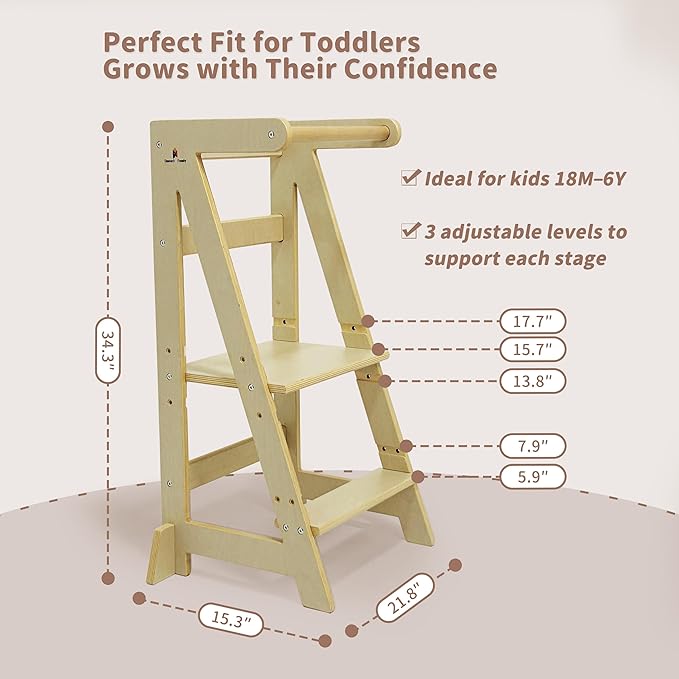 Damoch Family® Premium Kitchen Step Stool for Kids - Toddler Counter Standing Tower Helper Stool | CPSC/REACH/CPC Certified | Non-Toxic Eiffel Tower Design | Height Adjustable For Different Ages