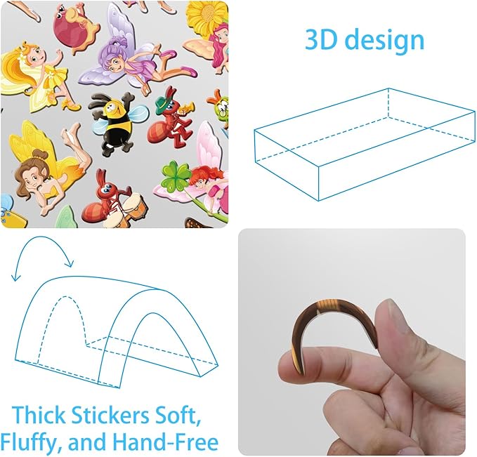 Dress Up Sticker Books for Girls Ages 2-4 4-8, Reusable Puffy 3D Sticker Books for Toddlers 2-4 Years, Include Princess Mermaid Fairy and Fashion Girl,Activity Book for Toddlers 1-3