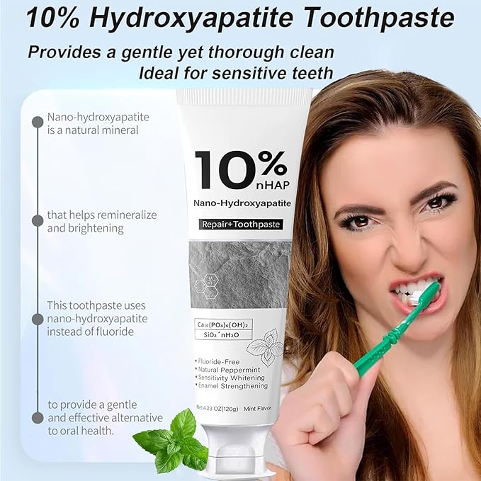 Nano-Hydroxyapatite Toothpaste, New Upgraded Formula, Strengthens Enamel,Fluoride-Free Toothpaste ，Gentle on Sensitive Teeth 4.23oz 2pc