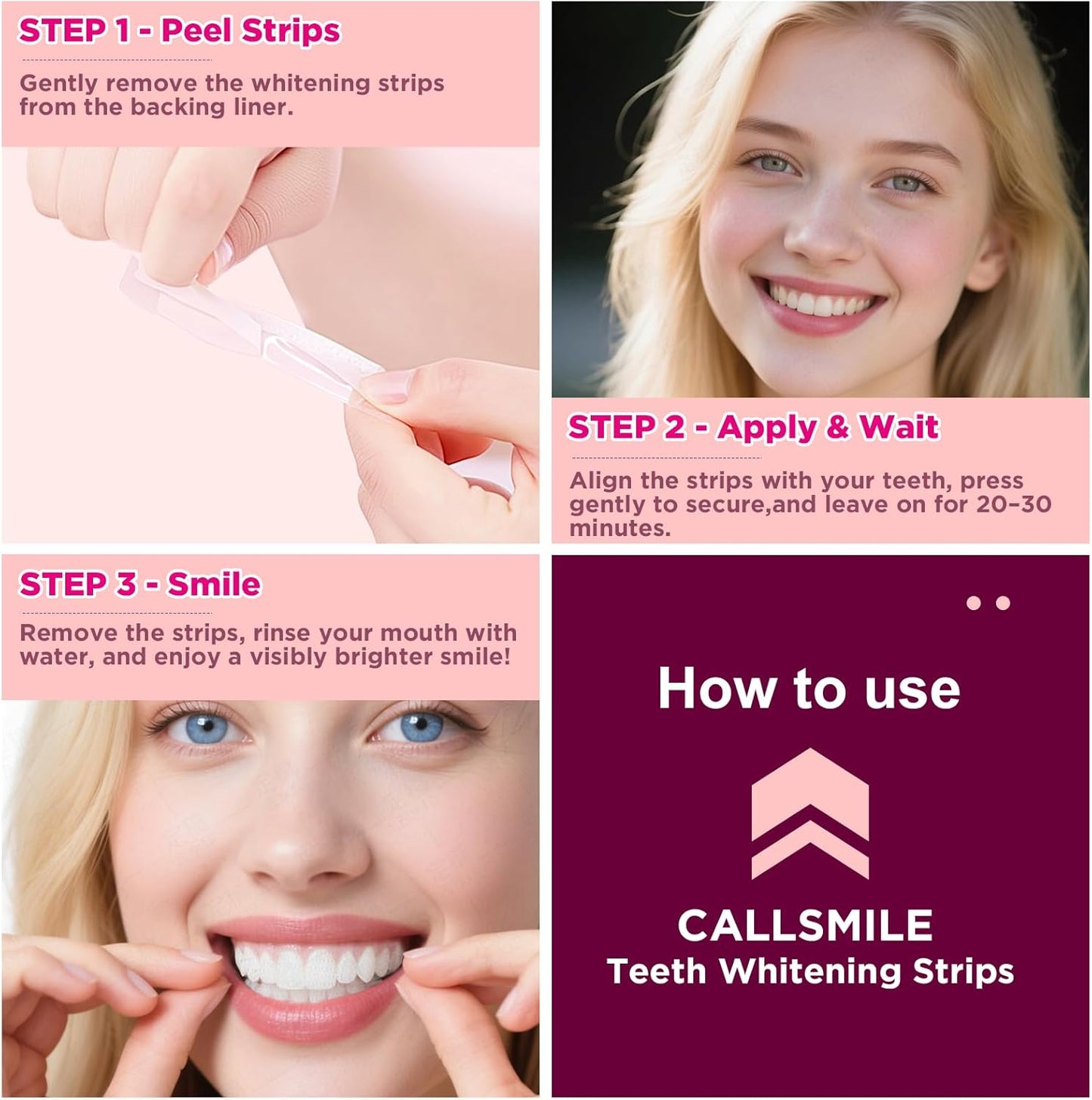CALLSMILE Teeth Whitening Strips - 14 Treatments Enamel Safe, Professional Teeth Whitening with Non-Slip Dry Strip Technology, Deep Stains Removal, No Sensitivity, Mint (28 Strips)