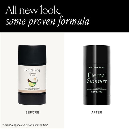 Each & Every Aluminum Free Deodorant for Men & Women, Coconut & Lime - All Natural Deodorant for Sensitive Skin, EWG Verified - Clean, Baking Soda-Free, Plant-Based Fragrance - 2.5oz, 2 Pack