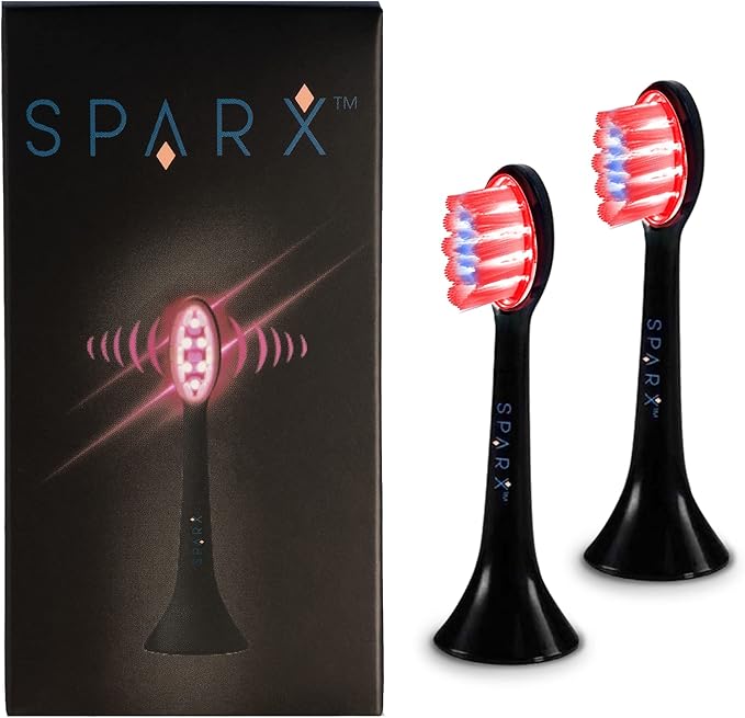 SPARX Toothbrush Replacement Heads, Brush Heads with Red Light Therapy for Gum Care, Replacement Brush Heads, Black, 2 Pack
