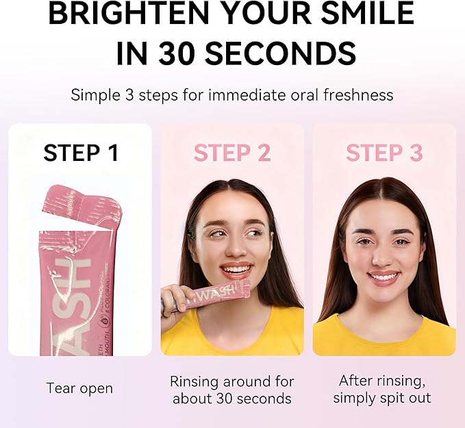 Travel Size Mouthwash, Peach Oolong Flavor, Alcohol-Free, 20-Pack Portable Packets, 0.5 Fl Oz Each, Long-Lasting Freshness (20)