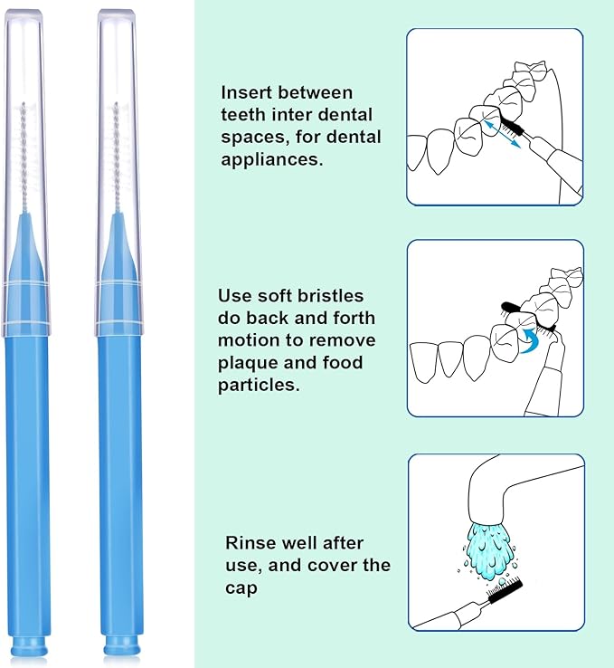 Patelai 100 Pieces Braces Brush for Cleaner Interdental Brush Toothpick Dental Tooth Flossing Head Oral Dental Hygiene Flosser Toothpick Cleaners Tooth Cleaning Tool(Blue,Proper Size)