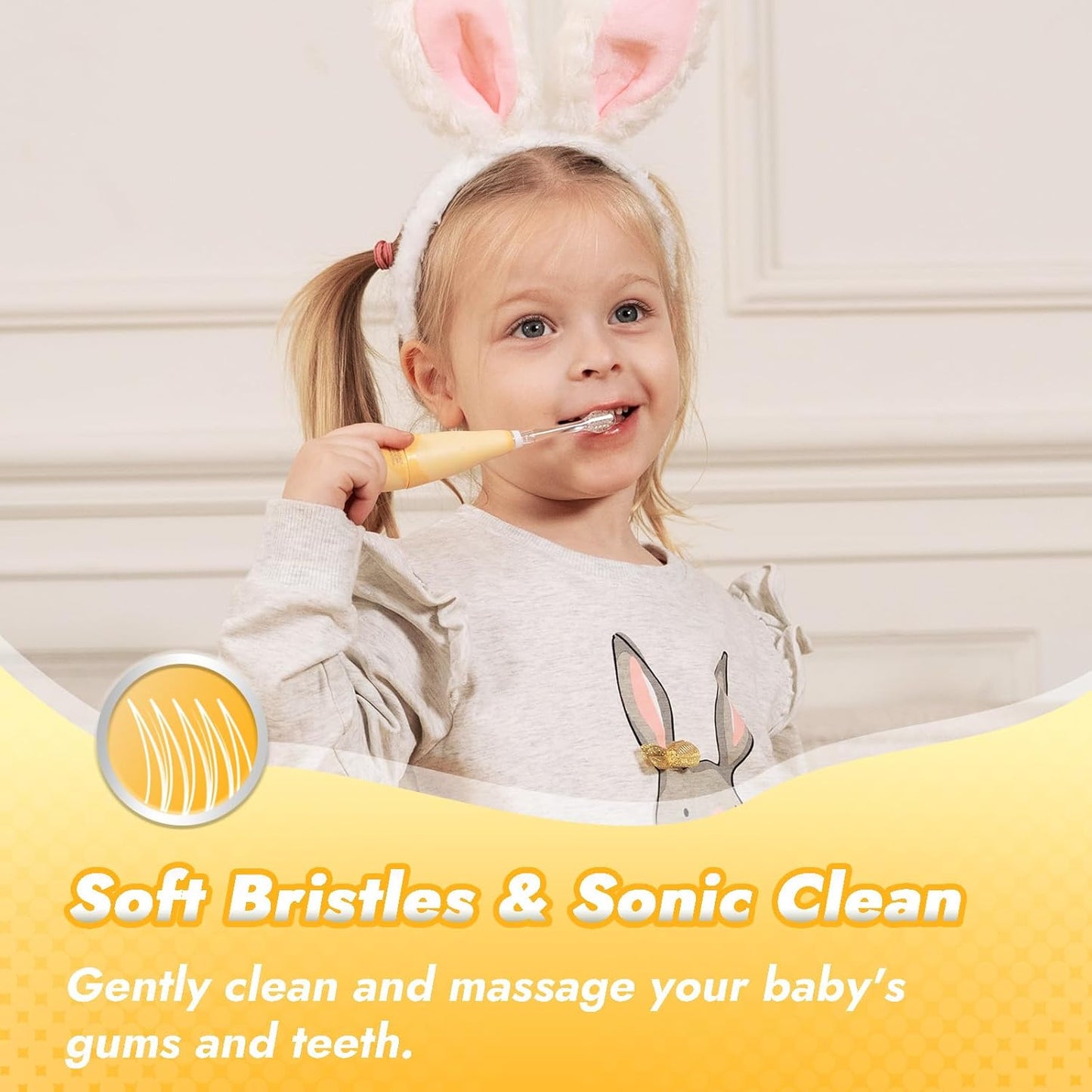 Papablic Toddler Sonic Electric Toothbrush Kids for Ages 1-3 Years, Baby Electric Toothbrush with Cute Rabbit Cover and Smart LED Timer, 2 Brush Heads (Bunny)