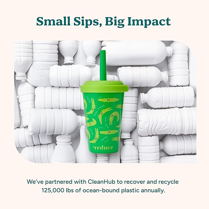 REDUCE GoGo's Kids Portable Tumbler Cups with Lids and Spill-Proof Straws - 5 Pack of Stackable 12 oz Tumblers with Twist-On Lids - Easy Storage, Dishwasher Safe - Scavenger Boy Set