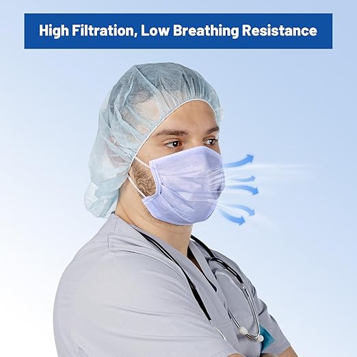 JMU 50 Pack Disposable Face Masks, 4-Ply ASTM Level 3 Medical Masks for Adults, Purple