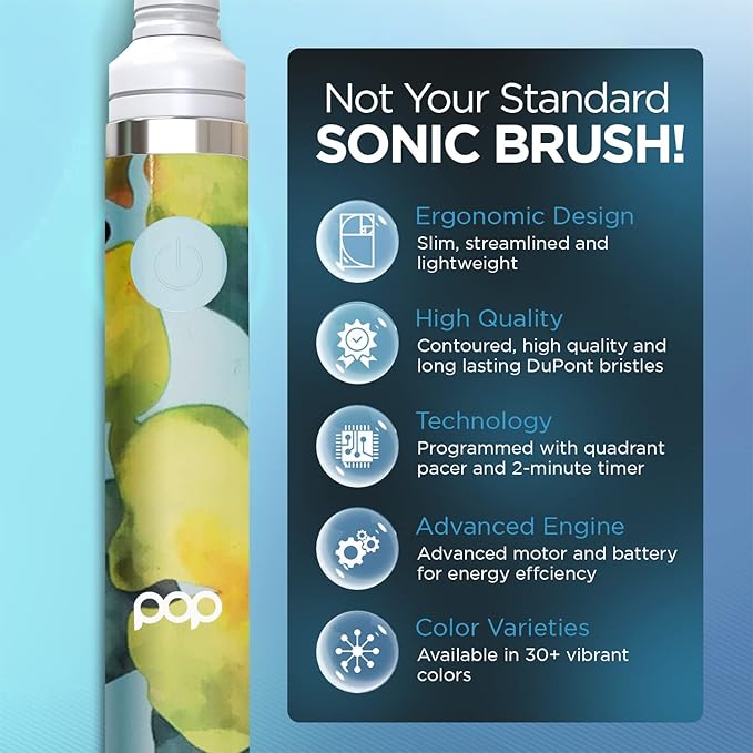 Pop Sonic Electric Toothbrush (Blue Watercolor) - Travel Toothbrushes w/AAA Battery | Kids Electric Toothbrushes with 2 Speed & 15,000-30,000 Strokes/Minute, Dupont Nylon Bristles