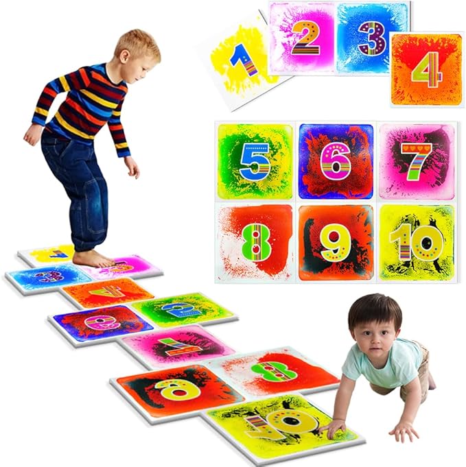 Sensory Floor Mats Kids Autism - Liquid Sensory Tiles with Numbers for Children Over Three Years Old- Sensory Floor Pads for Classroom