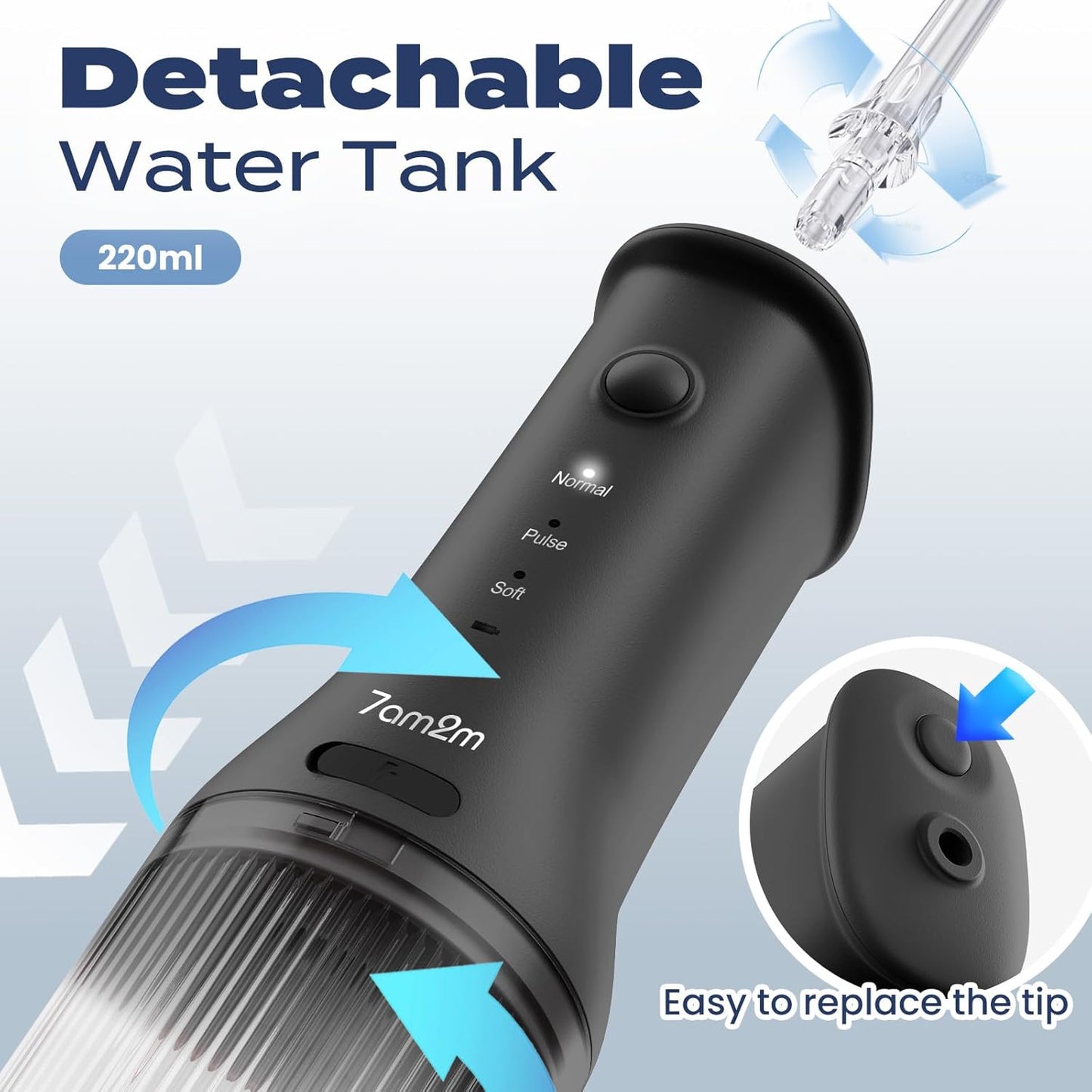 7AM2M Portable Water Flosser Cordless, Water Flosser with 3 Modes and 2 Jet Tips, USB C Rechargeable, IPX7 Waterproof, Dental Water Flosser for Travel and Home Use (Black)