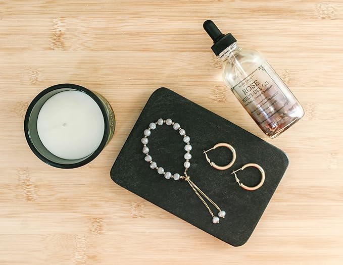 Beau Brummell Solid Black Marble Decorative Jewelry & Accessory Tray for Bathroom, Kitchen, Vanity, Dresser, Nightstand or Desk | Hand Crafted from 100% Real Solid Black Marble | 6.5"x4.5"x 0.5"