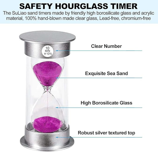 SuLiao Sand Timer, 10 Min Hourglass, Large Purple Sand Clock, Unbreakable Plastic for Kids, Games, Classroom, Kitchen, Decoration