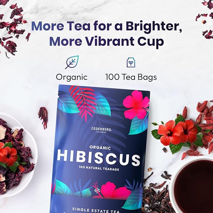 Organic Hibiscus Tea -100 Tea Bags | Organic Herbal Tea From Single Origin | Eco-Friendly Tea Bags | Non-GMO Caffeine Free Tea With Zero Sugar | Cederberg Tea Company