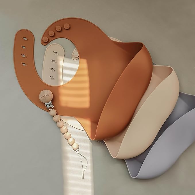 Moonkie Silicone Baby Bibs Set Of 2 | BPA Free Waterproof | Soft Flexible Adjustable Silicone Bibs for Babies & Toddlers(Blush/Muted)