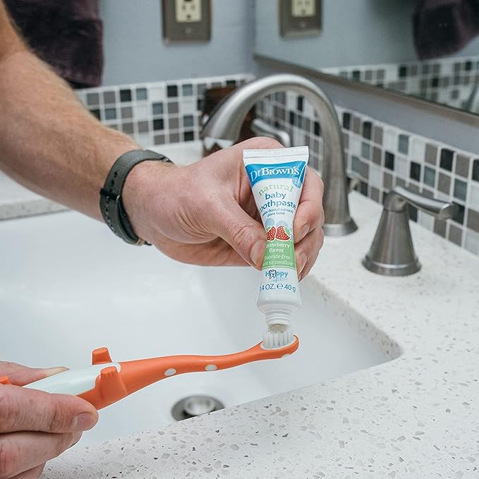 Dr. Brown's Baby Toothpaste, Strawberry Flavor Toddlers and Kids Love, Fluoride Free, Made in The USA, 0-3 Years, 1.4oz, 3 Pack